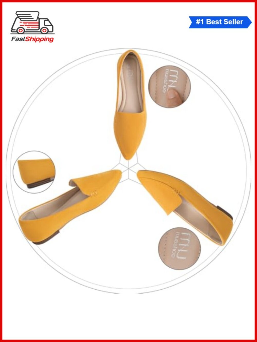 MUSSHOE Pointed Toe Flats Faux Suede Slip On Loafers Comfort Work - Picture 4 of 6